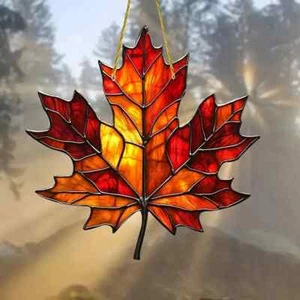 Maple Leaf Autumn Canadian Suncatcher Stained Glass Effect Hanging Decor Gift - Picture 1 of 4