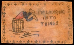 Postal de cuero HUMOR barril de 1900 - Imagen 1 de 2