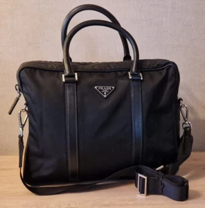 PRADA Business Aktentasche schwarz, Leder / Nylon, Tragegriffe, Schulterriemen - Bild 1 von 11
