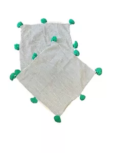 Lot of 2 Blue White Stripe Pillow Covers Green Tassels 25.5" Square Shams - Picture 1 of 8