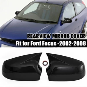 Glossy Black Side Mirror Cover Cap Trim Overlay Add on For Ford Focus 2002~2008 - Picture 1 of 9