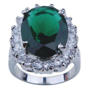Green Cubic Zirconia White Gold Plated Crystal Flower Women Ring Size: 7.8.9