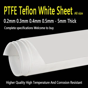 Hoja de PTFE 0,2 mm y 5 mm de espesor varios tamaños 30 mm a 1000 mm blanca resistente al calor - Imagen 1 de 6