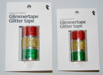 Lot of 2 Holiday Glitter Tape Sets in Red Gold Green 3 Meters Each Package - Image 1 of 4