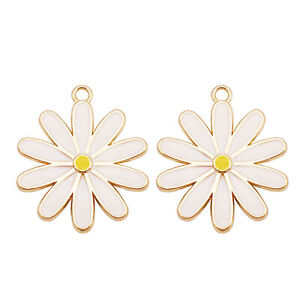 10 pcs Enamel Daisy Charm Gold Tone Alloy Flower Pendant Earring Crafts 29x25 mm