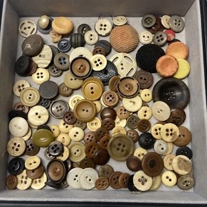 Antique Vintage Vegetable Ivory Bone Wood Plastic Mixed Buttons Lot 4.6 oz - Picture 1 of 6