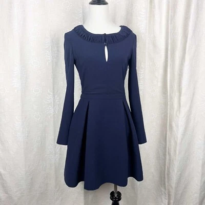 Mini Vestido Patrizia Pepe Cerradura Ajuste y Acampanado Azul Oscuro Manga Larga Plisado 40 Foto 1 de 4