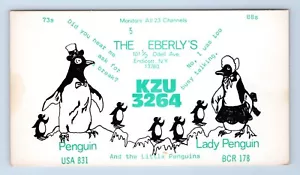 Lady Penguin Eberly Endicott New York NY QSL Ham Radio Card VTG Top Hat - Imagen 1 de 2