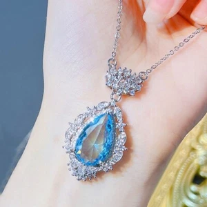 New Teardrop Topaz Blue Gemstone Mix Color Charm Women Girl Necklace Pendant - Picture 1 of 7