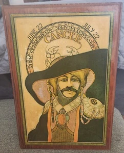 Vintage 1969 David Palladini Zodiac Cancer Wooden Art Print On Wood - Picture 1 of 8
