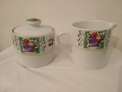 Сахарница Studio Nova с крышкой и сливочником дизайн фруктового фестиваля тонкий фарфор - Изображение 1 из 4