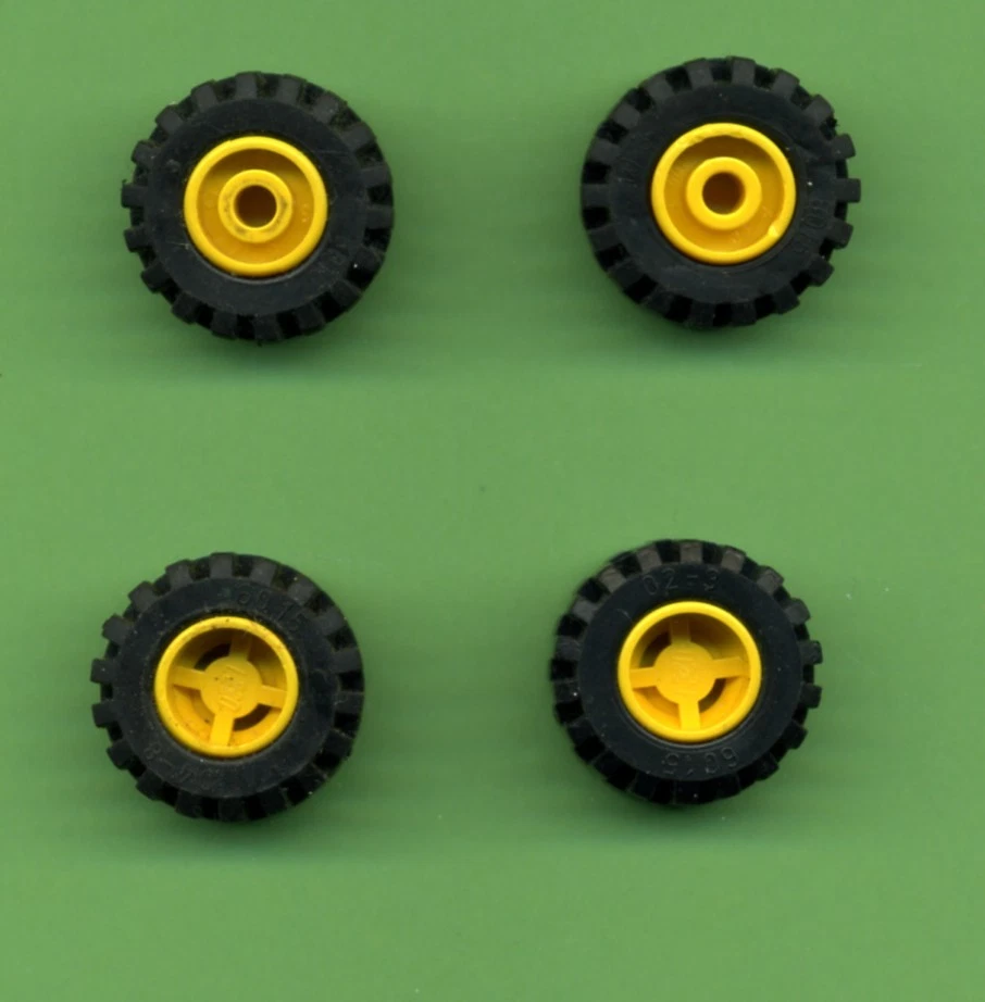  Lego -- Reifen - 6015 - Mit Felge- Ohne Kerbe - Gelb- 6014 - 4 Stück -Neuwertig - Bild 1 von 1