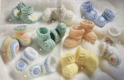 Baby Steps: 12 pairs of booties to crochet 1990's OOP leaflet LA2865 Newborn-3mo - Image 1 of 2