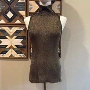 Ralph Lauren Purple Label Metallic Knit Sleeveless Turtleneck Top Small *As-Is* - Picture 1 of 15
