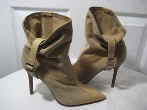 Casadei Tan Suede & Leather Heeled Booties Shoes Women's Size 8.5 Made In Italy - Picture 1 of 17