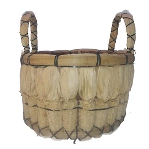 Vintage Boho Woven Corn Cob Husk Country Folk Centerpiece Basket Thanksgiving - Picture 1 of 7