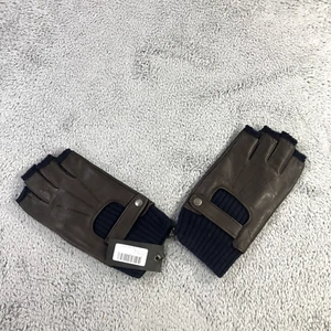 New John Varvatos Gloves Mens Medium Fingerless Leather Gloves Brown Blue - Picture 1 of 8