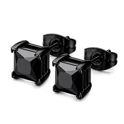 4 Ct Black Diamond Princess Earrings in 925 Silver With Black Rhodium Finish ! - Image 1 of 3