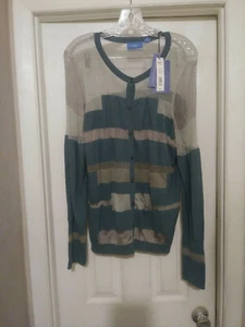 SimplyVera Vera Wang Green & Silver Long Sleeve Sheer Button-Up Shirt SZ XL New - Picture 1 of 7