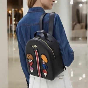 LOVE MOSCHINO Borsa PU Nero Zip Backpack Bag Black Leather Gold Logo Chain ITALY - Imagen 1 de 10