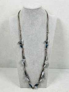 Chicos Necklace Beaded Stations Gray Velvet Chain Silver Tone 34" Jewelry - Picture 1 of 9