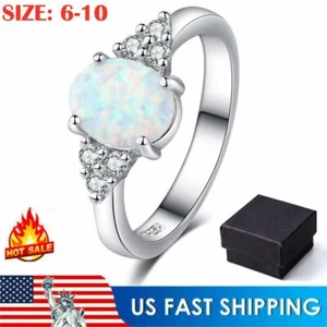 Opal 925 Silver Gemstone Women Wedding Bridal Jewelry Ring with Box Size 6-10 - Picture 1 of 9
