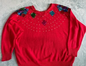 Vintage Diana Marco Sequin Rhinestone Sweater Christmas Gift Party 80s - Picture 1 of 5
