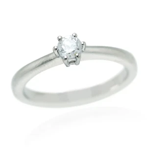 925 Sterling Silver Solitaire Ring For Women Natural White Zircon 5m Round Ring - Picture 1 of 5