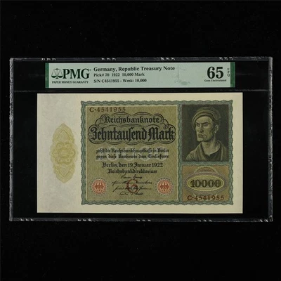 1922 Germany Republic Treasury Note 10000 Mark Pick#70 PMG 65 EPQ Gem UNC - Image 1 of 4