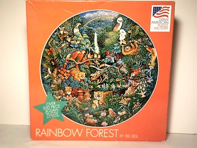 RARE Vtg Rainbow Forest 500+ Pc Round Puzzle 1994 Bill Bell Jungle Animals HTF - Image 1 of 4