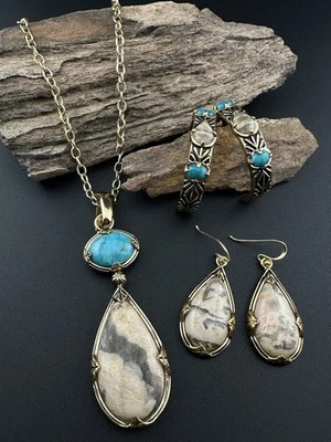 BARSE Turquoise and Jasper Necklace and 2 Earrings Set - Image 1 of 4