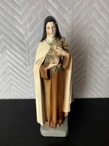 Vintage Keramik Kreidegeschirr Heilige Theresia religiös katholisch Statue Kreuz Rosen  - Bild 1 von 11