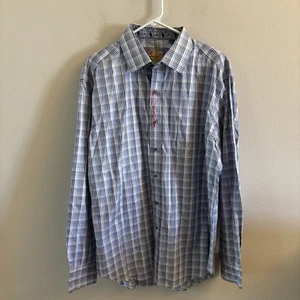 Robert Graham Men's XL Button Front Shirt Blue Grey Contrast Paisley Cuffs - Picture 1 of 14