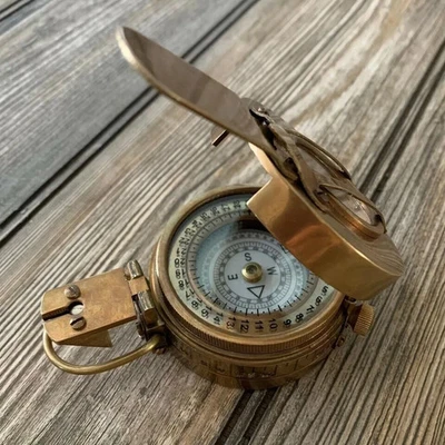 Vintage Solid Brass Compass WWII Military Pocket Compass Christmas Gift Item - Image 1 of 3