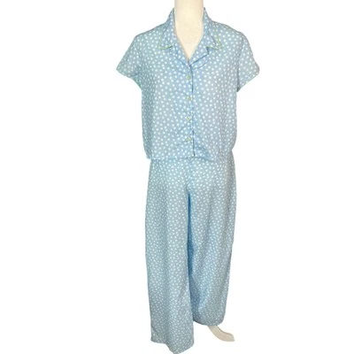 Tommy Hilfiger Woman’s Blue White Polka Dot 2 Piece Pajama Sleepwear Set- Size L - Image 1 of 4