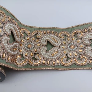Offray Black Label Ribbon - 4" Wide x 70" Long - Beaded / Rhinestone Paisley - Picture 1 of 5