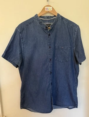 Pierre Cardin - Collarless Denim Shirt - S/Sleeve -Button Up - Sz L - Excellent  - Image 1 of 4