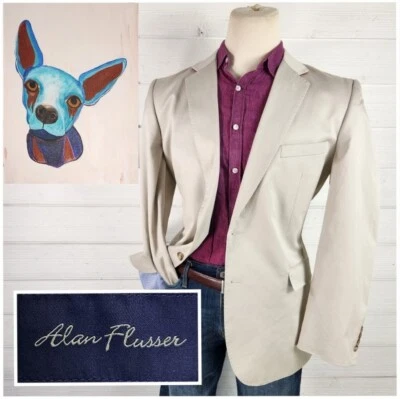Chaqueta Blazer Alan River Para Hombres Dos Botones Crema Sólida 100% Algodón Talla 44L Foto 1 de 4