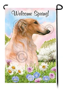 Welcome Spring Garden Flag - Orange and White Borzoi - Picture 1 of 1