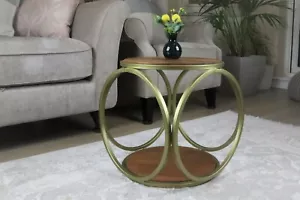 Erato Solid Acacia Wood Drum Style Side/End Table,Medium Brown/Brass-ST45BS - Picture 1 of 3