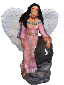 Native American Woman With Angel Wings Buffalo Spirit Statue Figurine 11” - Picture 1 of 13
