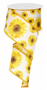 Fall & Spring Sunflowers Wired Edge Ribbon, 2.5" x 10 Yards - RG01175N7 - Picture 1 of 1