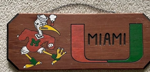 Miami U Hurricanes WoodenWall Plaque Sebastian The Ibis Vintage 24 x 9 1/8 x 5/8 Cover