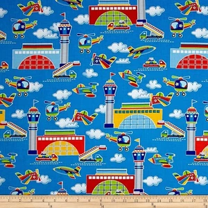 Nursery Baby Fabric - Air Show Airport Airplane Blue - Henry Glass 1.75 YARD - Picture 1 of 1