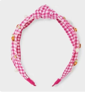 Easter pink Gingham headband with Easter embellishments top knot - Picture 1 of 2