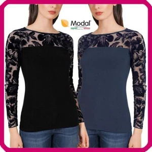 Sottogiacca Donna Maglia Donna Elegante Manica Lunga in Pizzo Maglietta Intima - Foto 1 di 9