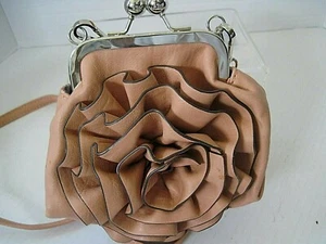 Alyssa Women's Small Tan Shoulder Bag  Ruffle Flower Front Tote Strap NWT  - Picture 1 of 12