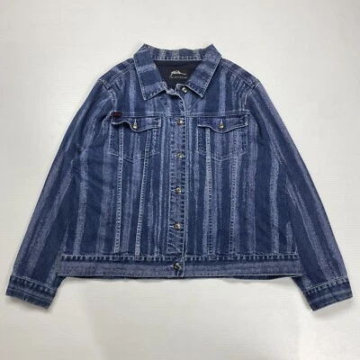 Jaqueta jeans feminina Y2K FUBU The Collection listrada azul plissada 3XL casaco vintage - Imagem 1 de 4