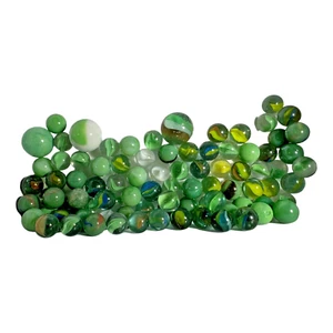 MARBLES 88 GREEN Clear Ribbon GLASS Swirl .50 Vintage 3 WHITE GREEN SHOOTER 7/8" - Picture 1 of 9