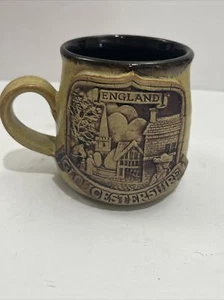 GLOUCESTERSHIRE ENGLAND COFFEE MUG. EMBOSSED ENGLAND POTTERY MUG 3.5” Tall - Picture 1 of 7